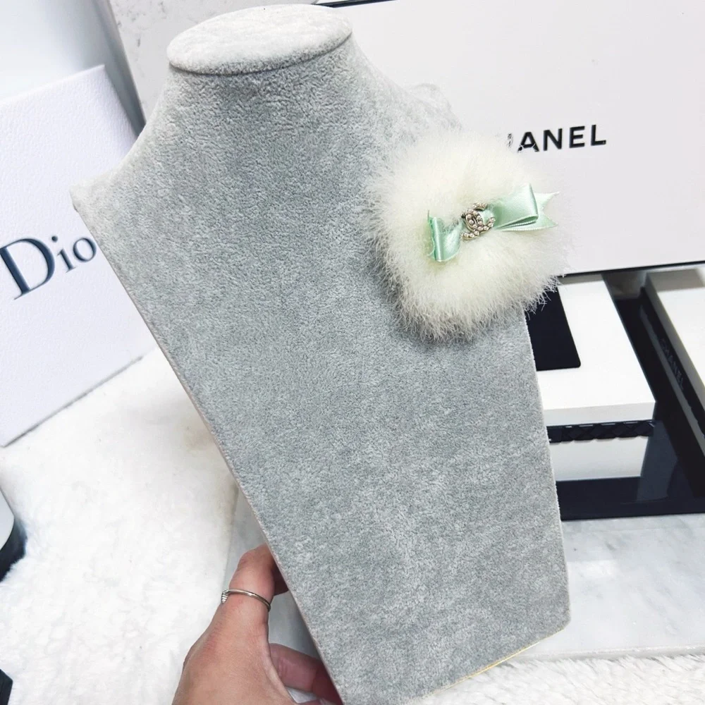 Authentic Chanel ULTRA RARE 04’ Runway Angora, Mint Bow & Pearl CC Brooch / Pin